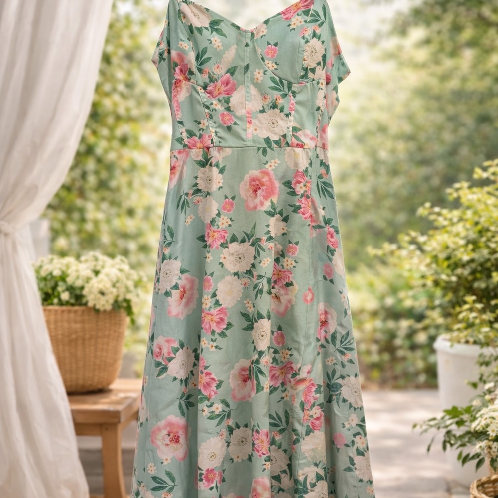 SHEIN Mint Green Floral V-Neck Maxi Dress